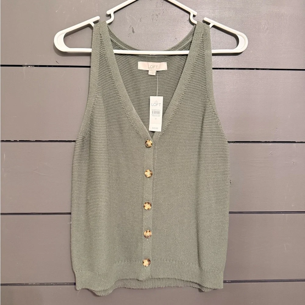 LOFT Sage Green Button-Front Tank Top - Picture 1 of 5